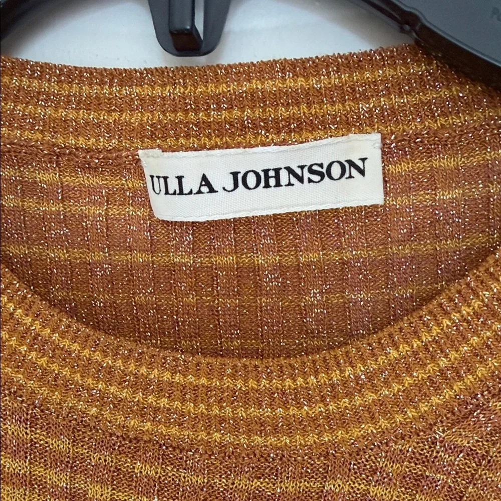 Ulla Johnson Metallic Ribbed Puff-Sleeve Top in Mustard & Bronze
